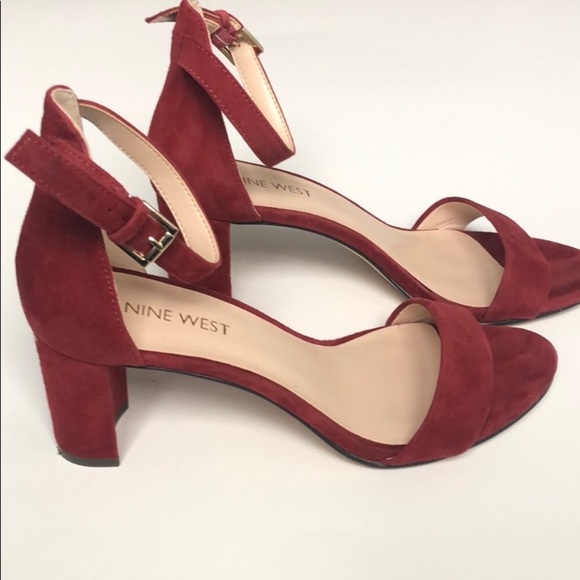 deep red block heels
